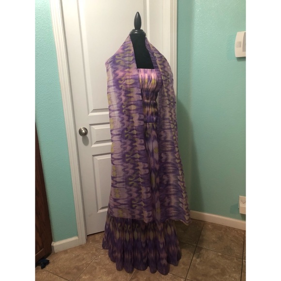 💜💚Tadashi Shoji Purple and Electric lime dress - Picture 2 of 8